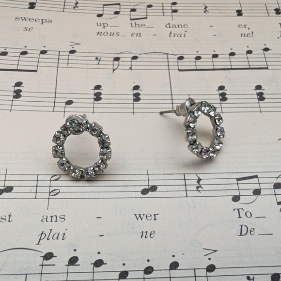 Vintage Silver Crystal Hoop Earrings - Picture 5 of 7